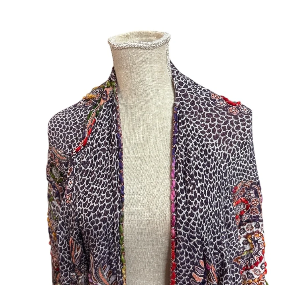 Raj Paisley Embroider Whimsy Womens OS Short Sleeve Duster Topper Cardigan Boho